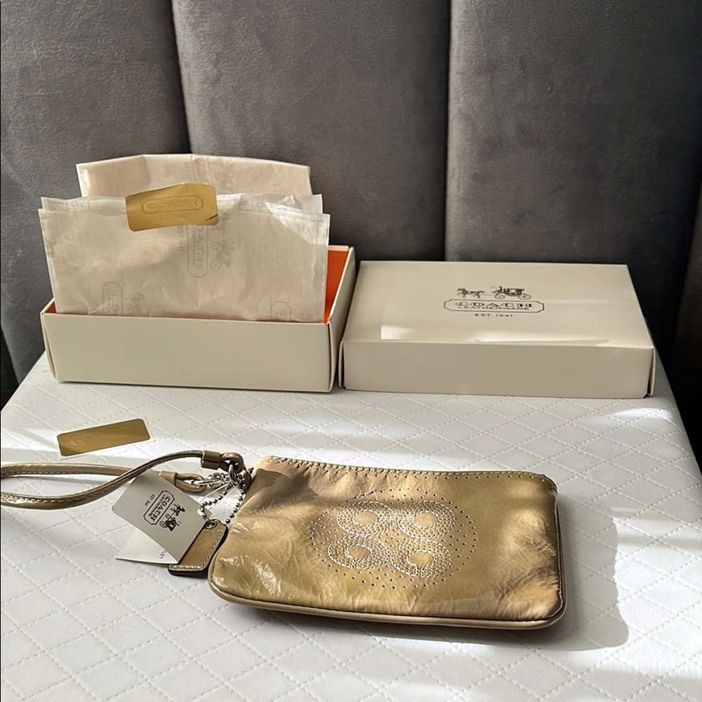 Coach Gold Metallic Clutch Wristlet